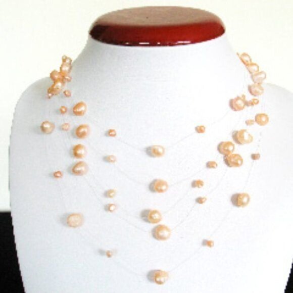 Pink freshwater pearl illusion necklace 🆕 - Picture 8 of 9